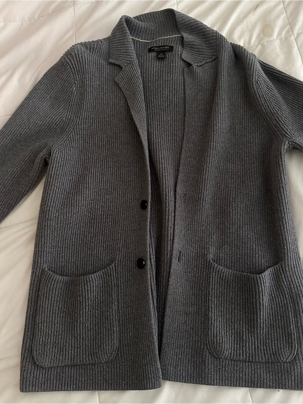Banana Republic Grey Cardigan Mens Organic Cotton Stretch Ribbed Sweater Medium